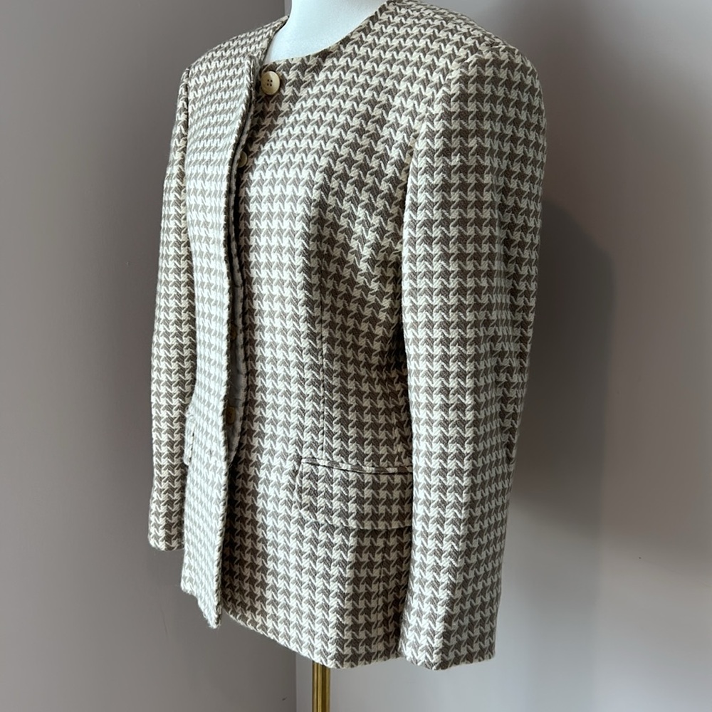Vintage Prophecy cream taupe houndstooth long sleeve blazer jacket - Picture 2 of 14